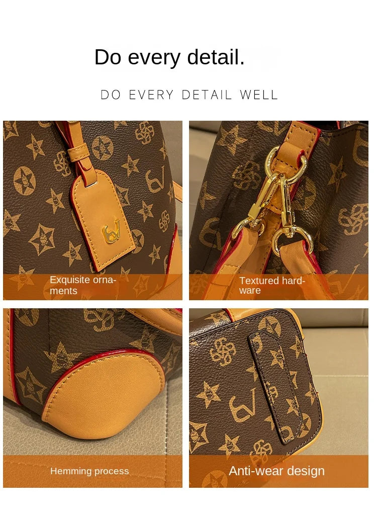 Light luxury brand handbag 2024 new autumn and winter high-end fashion designer bucket bag, single shoulder crossbody bag