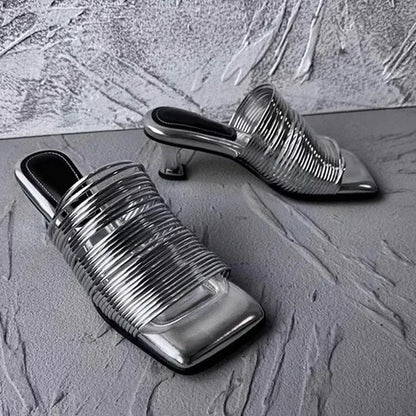 Square Toe Stiletto Sandals for Women Summer Shiny Solid Color High Heels Casual Half Slippers Shoes for Women Designer Sandals