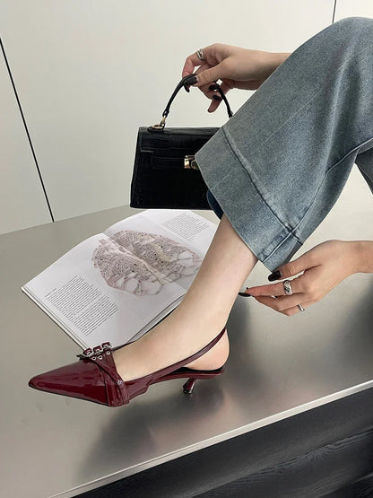 Pointed Toe Women Sandals New Arrivals Fashion Elastic Band Party Dress Shoes Woman Thin Mid Heels Red Black Silver Fashion