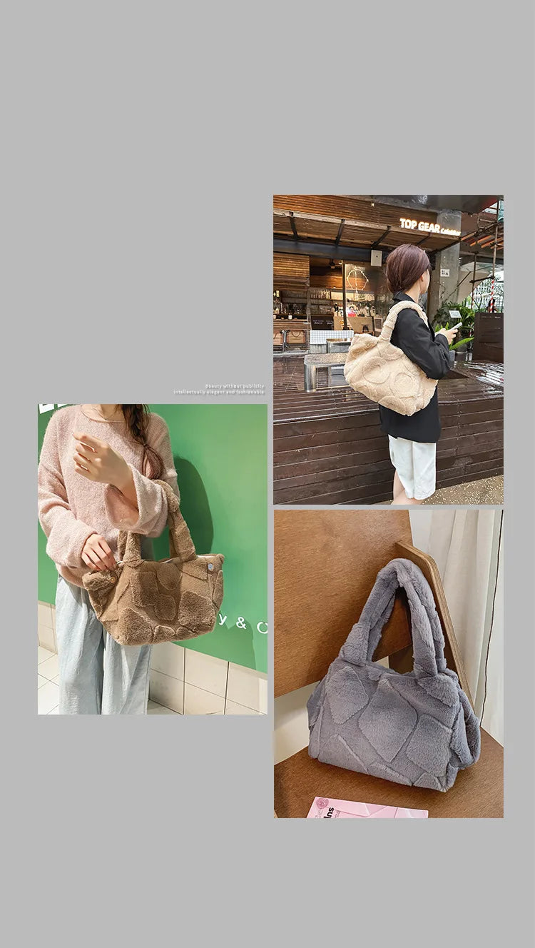 Faux Fur Tote Bag High Quality Plush Handbag Women Fall Winter Vintage Fashion Large Capacity Shoulder Bag