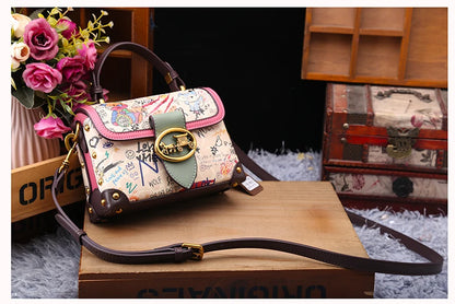 Brand premium women's bag graffiti box small square bag 2024 new autumn and winter designer handbag single shoulder crossbody ba