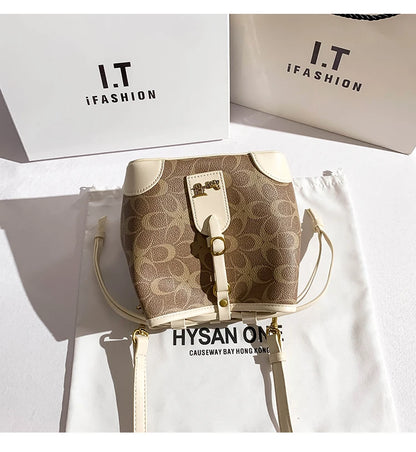 Light luxury women's handbag, retro carriage drawstring bucket bag, 2025 new style bag, high-end single shoulder crossbody bag