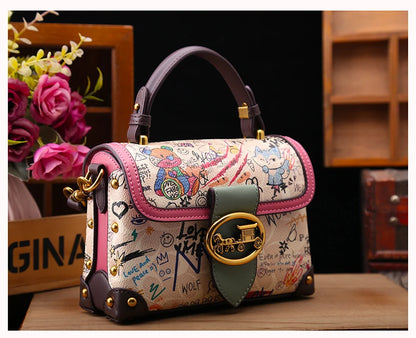 Brand premium women's bag graffiti box small square bag 2024 new autumn and winter designer handbag single shoulder crossbody ba