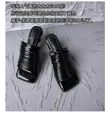 Square Toe Stiletto Sandals for Women Summer Shiny Solid Color High Heels Casual Half Slippers Shoes for Women Designer Sandals
