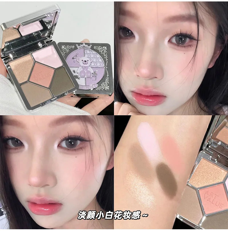 Eyeshadow Palette Blush Highlight Makeup Pearly Highgloss Shimmer Pink Brown Earth Color Fine Sequins Eye Shadow