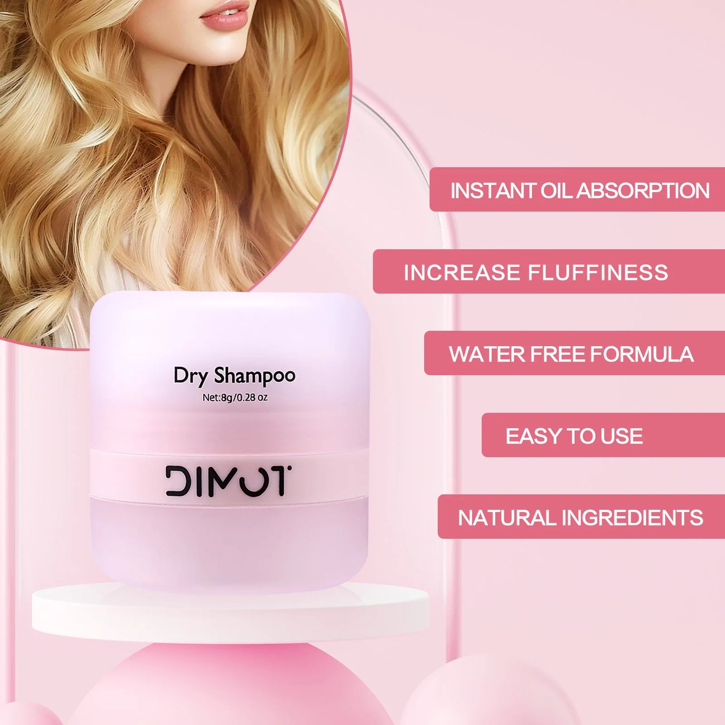 DIMOT 8g Natural Dry Shampoo Powder Instant Oil Absorbing Hair Fluffy Spray Travel Size Suitable for Busy Lifestyle | All Hairs
