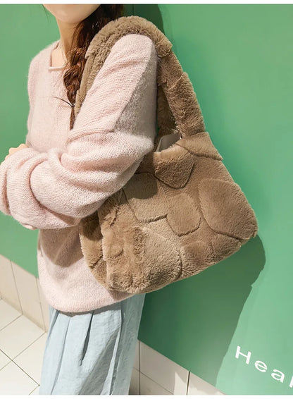 Faux Fur Tote Bag High Quality Plush Handbag Women Fall Winter Vintage Fashion Large Capacity Shoulder Bag