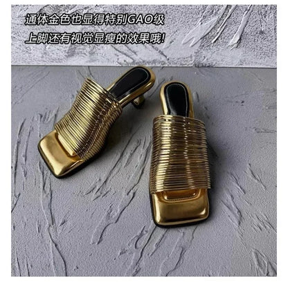 Square Toe Stiletto Sandals for Women Summer Shiny Solid Color High Heels Casual Half Slippers Shoes for Women Designer Sandals