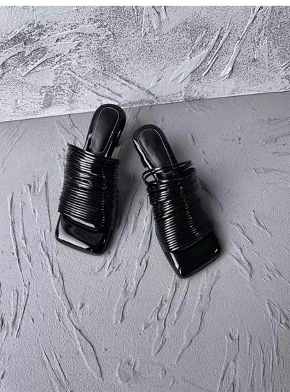 Square Toe Stiletto Sandals for Women Summer Shiny Solid Color High Heels Casual Half Slippers Shoes for Women Designer Sandals