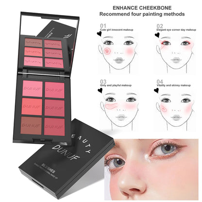Airflow Powder Blush Palette 6 Color Matte Shimmery Highlighter Bronzer Longwearing High Pigment Waterproof Contour Makeup
