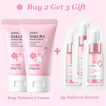 2Pcs Sakura Whitening Face Cream Wrinkle Remover Serum Anti-Aging Fade Fine Lines Lift Firming Essence Brighten Smooth Skin Care