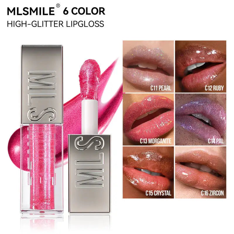 MLSMILE Women's Lipstick 6 Color Flash Lip Glaze Large Brush Head Design Moisten Lip Gloss 2025 New C48C03