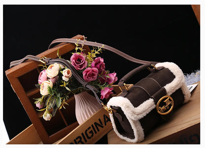 Luxury brand women's bag high-end designer 2024 new autumn and winter plush handbag single shoulder crossbody small square bag