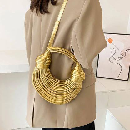Handbags for Women 2025 New Gold Luxury Designer Brand Handwoven Noodle Bags Rope Knotted Pulled Hobo Silver Evening Clutch Chic