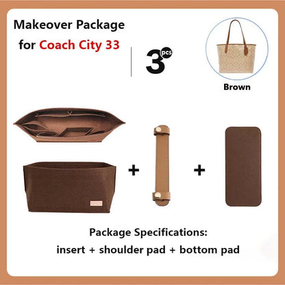 Purse Organizer insert for Handbags Base Shaper 3pc Set city33 Felt Organizer Insert Large Tote Bag Organizer with Zipper