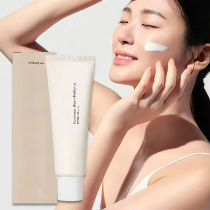 SPF50+ Sunscreen Korean Rice Probiotic Solar Blocker Skin Whitening Cream Anti UV Sun Block Facial Mild Moisturizer Serum 50ml