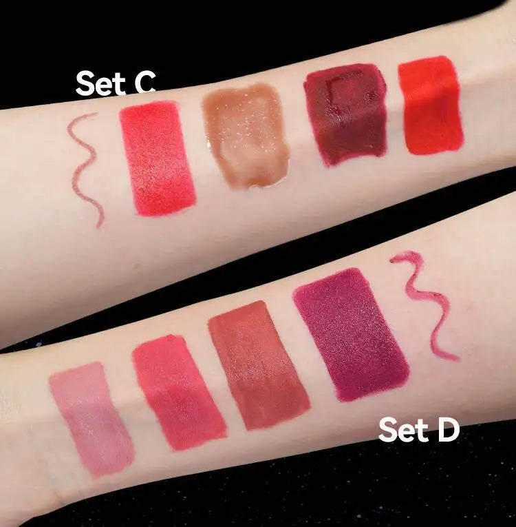 MLSMILE Makeup Set Holiday Gift Box 5pc/set Gloss Waterproof Moisturizing Long-lasting Liquid Lipstick Lip Liner New