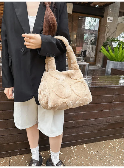 Faux Fur Tote Bag High Quality Plush Handbag Women Fall Winter Vintage Fashion Large Capacity Shoulder Bag