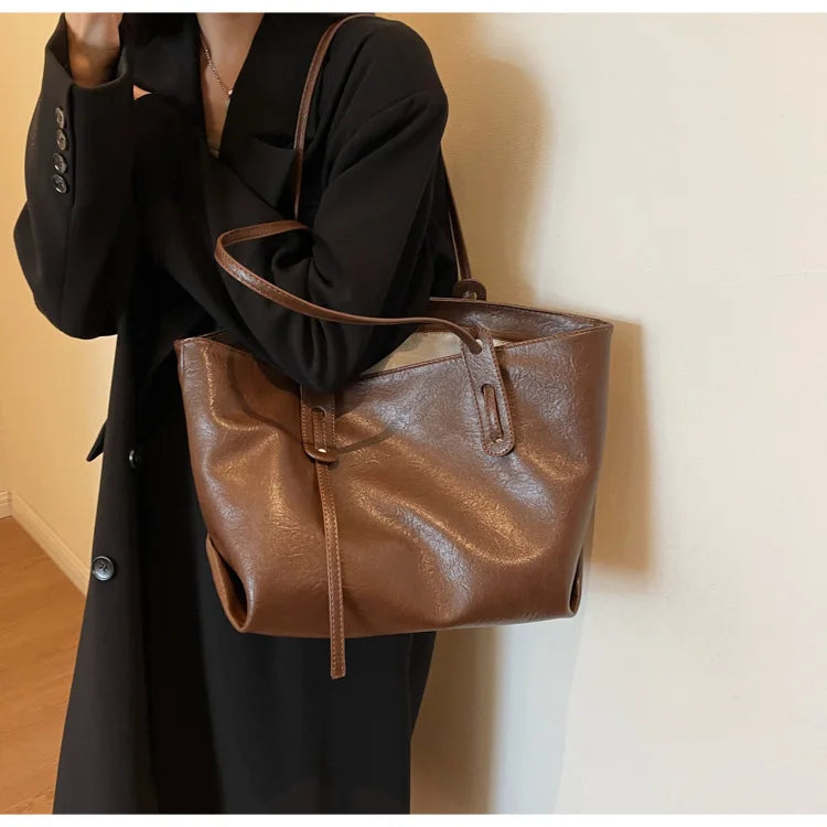 Large Capacity Women's Tote Bag 2023 Winter Fashion Trend Leather Shoulder Bags Office Handbag