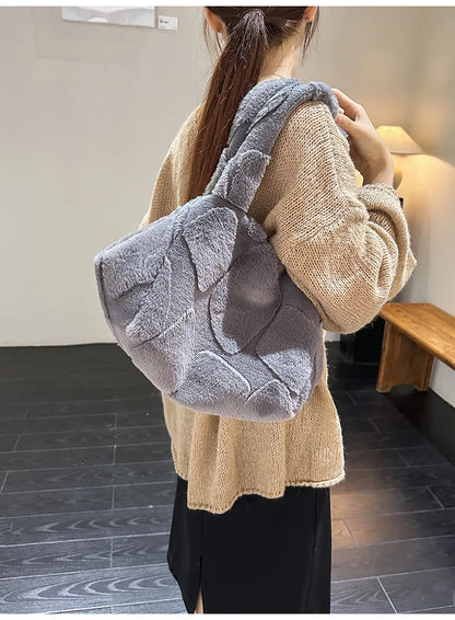Faux Fur Tote Bag High Quality Plush Handbag Women Fall Winter Vintage Fashion Large Capacity Shoulder Bag