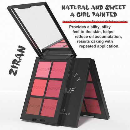 Airflow Powder Blush Palette 6 Color Matte Shimmery Highlighter Bronzer Longwearing High Pigment Waterproof Contour Makeup