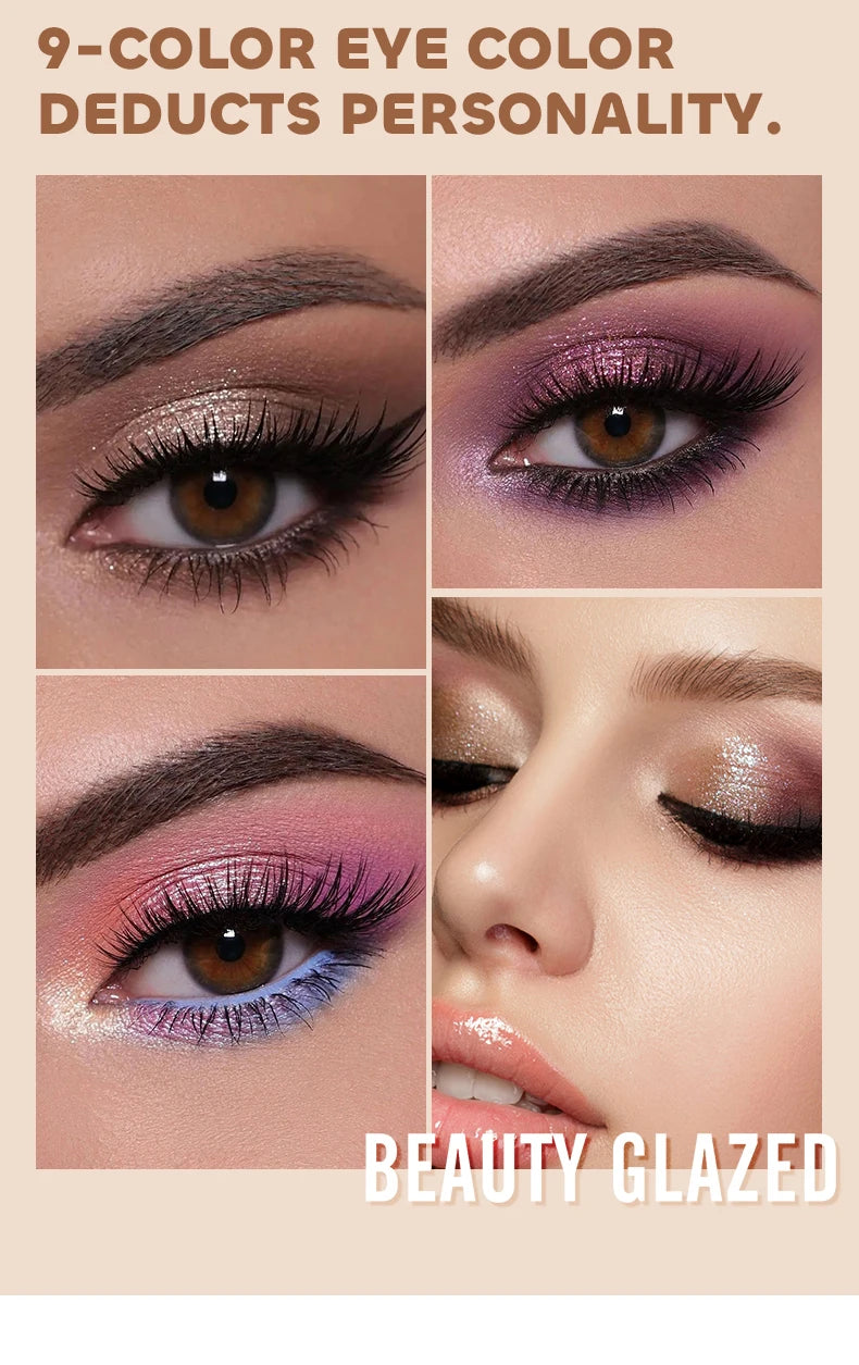 Beauty Glazed 9 Colors Eye Shadow Palette - Matte & Shimmer Pigmented Eyeshadow Discs Warm Earth Tones Makeup Powder for Eyes