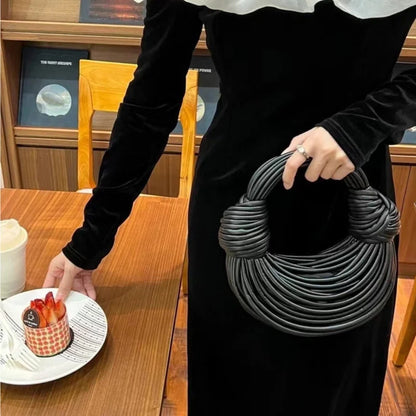 Handbags for Women 2025 New Gold Luxury Designer Brand Handwoven Noodle Bags Rope Knotted Pulled Hobo Silver Evening Clutch Chic