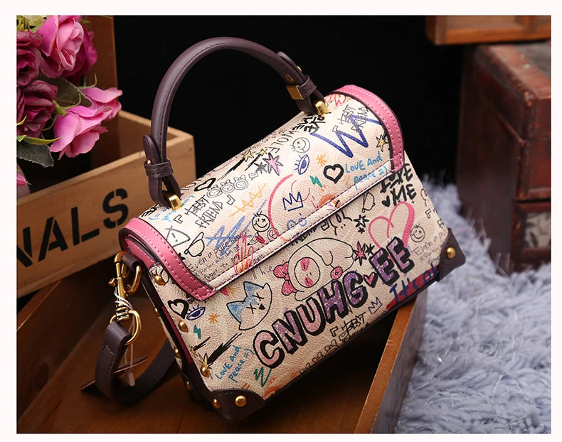 Brand premium women's bag graffiti box small square bag 2024 new autumn and winter designer handbag single shoulder crossbody ba