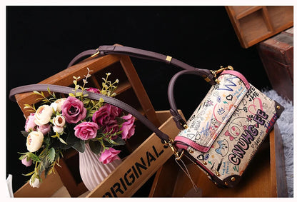 Brand premium women's bag graffiti box small square bag 2024 new autumn and winter designer handbag single shoulder crossbody ba