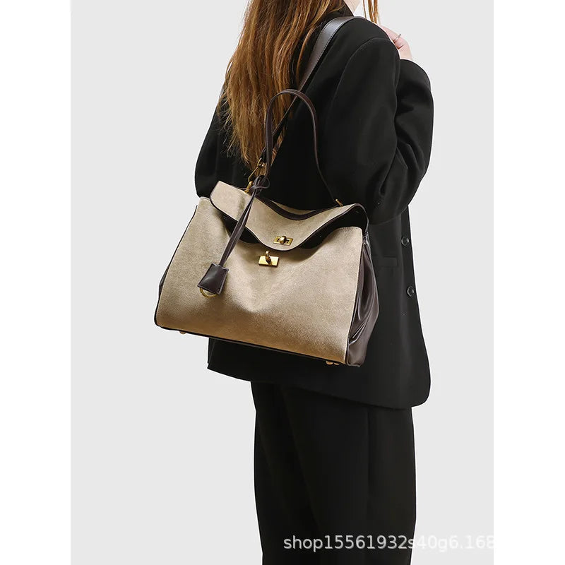 Matte suede tote bag for women large capacity commuting armpit bag, autumn and winter new high-end single shoulder crossbody bag