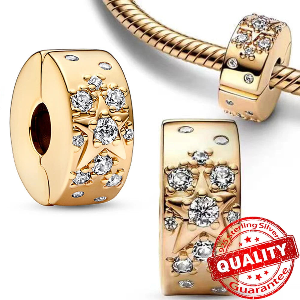 Gorgeous 925 Sterling Silver Stones & Enamel Clip Beads & Seahorse Dangle Charm Fits Bracelet For Women Gold Necklace Pendant