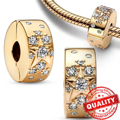 Gorgeous 925 Sterling Silver Stones & Enamel Clip Beads & Seahorse Dangle Charm Fits Bracelet For Women Gold Necklace Pendant