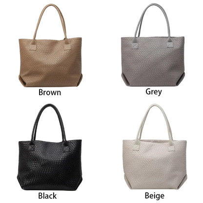 Women's Woven Pattern Tote Bag Elegant PU Leather Handbag Vintage Large Capacity Fashion Trending Japon Style  Shoulder Bags