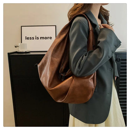 Big Black Shoulder Bags for Women Large Hobo Shopper Bag Solid Color Quality Soft Leather Crossbody Handbag Lady Travel Tote Bag