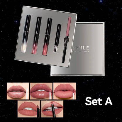 MLSMILE Makeup Set Holiday Gift Box 5pc/set Gloss Waterproof Moisturizing Long-lasting Liquid Lipstick Lip Liner New