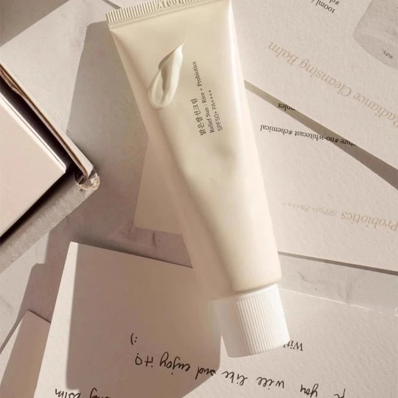 SPF50+ Sunscreen Korean Rice Probiotic Solar Blocker Skin Whitening Cream Anti UV Sun Block Facial Moisturizer Seaside Sunblock