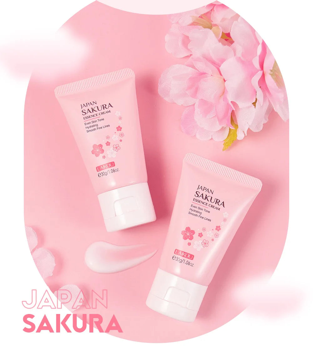 2Pcs Sakura Whitening Face Cream Wrinkle Remover Serum Anti-Aging Fade Fine Lines Lift Firming Essence Brighten Smooth Skin Care
