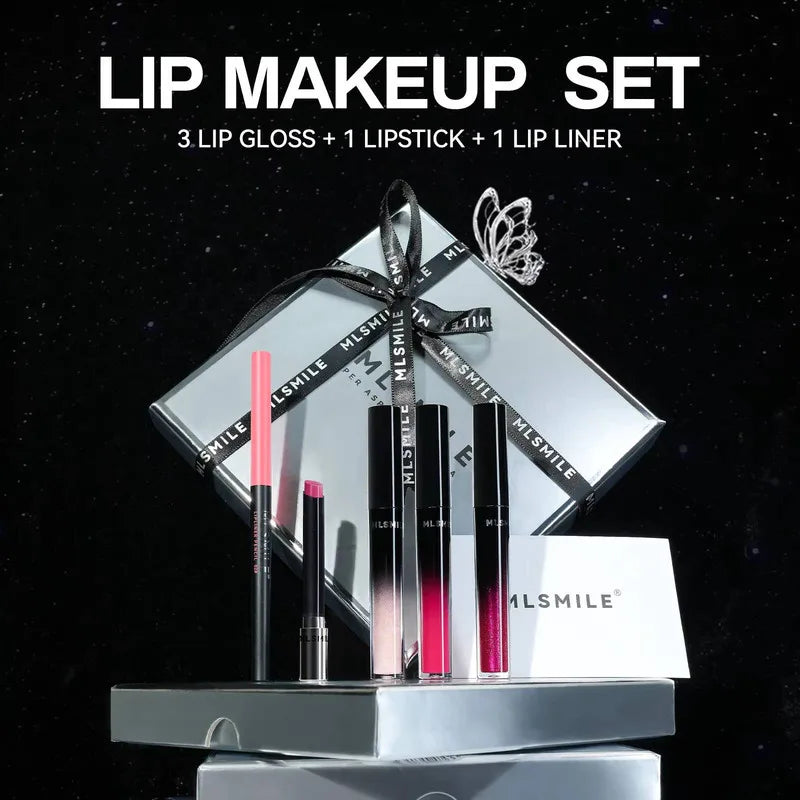 MLSMILE Makeup Set Holiday Gift Box 5pc/set Gloss Waterproof Moisturizing Long-lasting Liquid Lipstick Lip Liner New