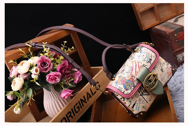 Brand premium women's bag graffiti box small square bag 2024 new autumn and winter designer handbag single shoulder crossbody ba
