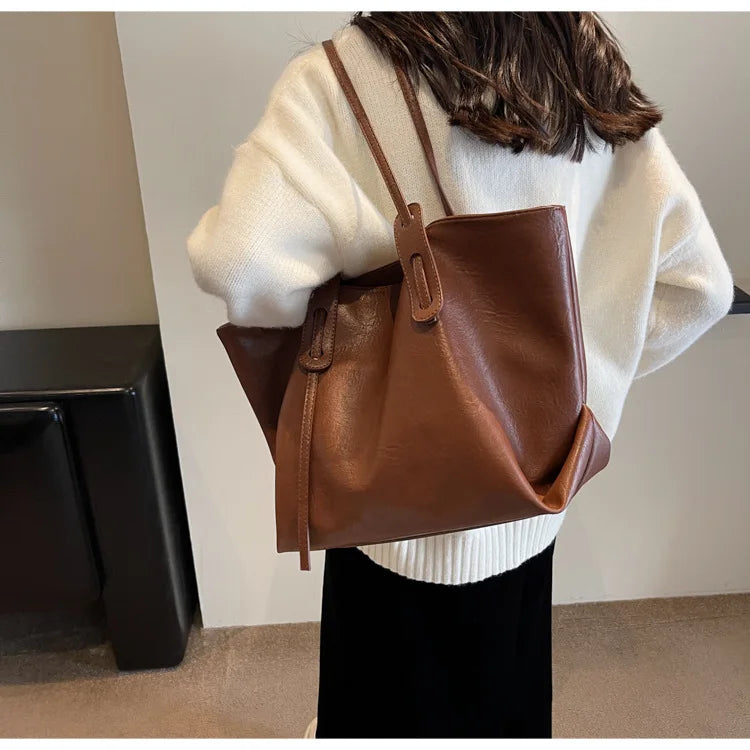 Large Capacity Women's Tote Bag 2023 Winter Fashion Trend Leather Shoulder Bags Office Handbag