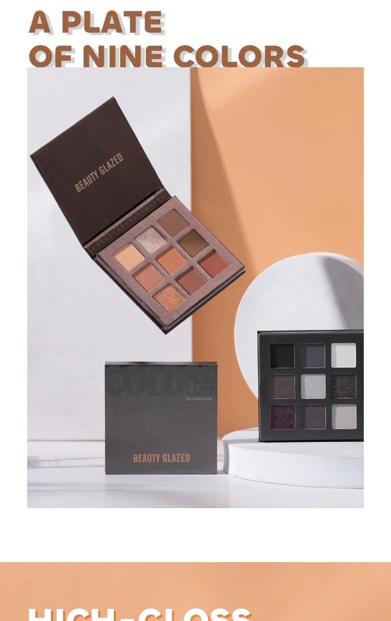 Beauty Glazed 9 Colors Eye Shadow Palette - Matte & Shimmer Pigmented Eyeshadow Discs Warm Earth Tones Makeup Powder for Eyes