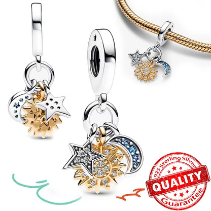 Gorgeous 925 Sterling Silver Stones & Enamel Clip Beads & Seahorse Dangle Charm Fits Bracelet For Women Gold Necklace Pendant