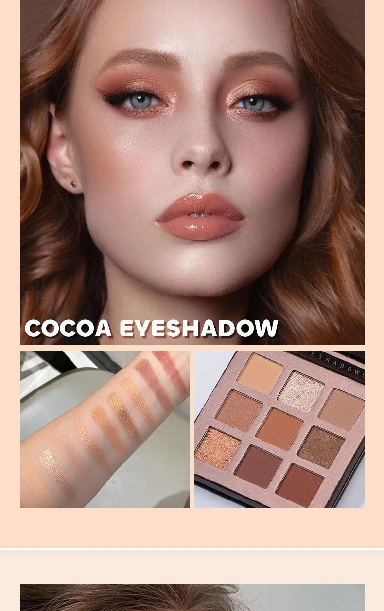 Beauty Glazed 9 Colors Eye Shadow Palette - Matte & Shimmer Pigmented Eyeshadow Discs Warm Earth Tones Makeup Powder for Eyes