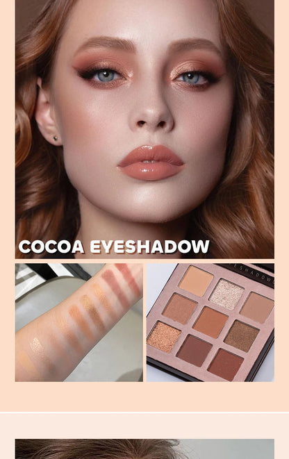 Beauty Glazed 9 Colors Eye Shadow Palette - Matte & Shimmer Pigmented Eyeshadow Discs Warm Earth Tones Makeup Powder for Eyes