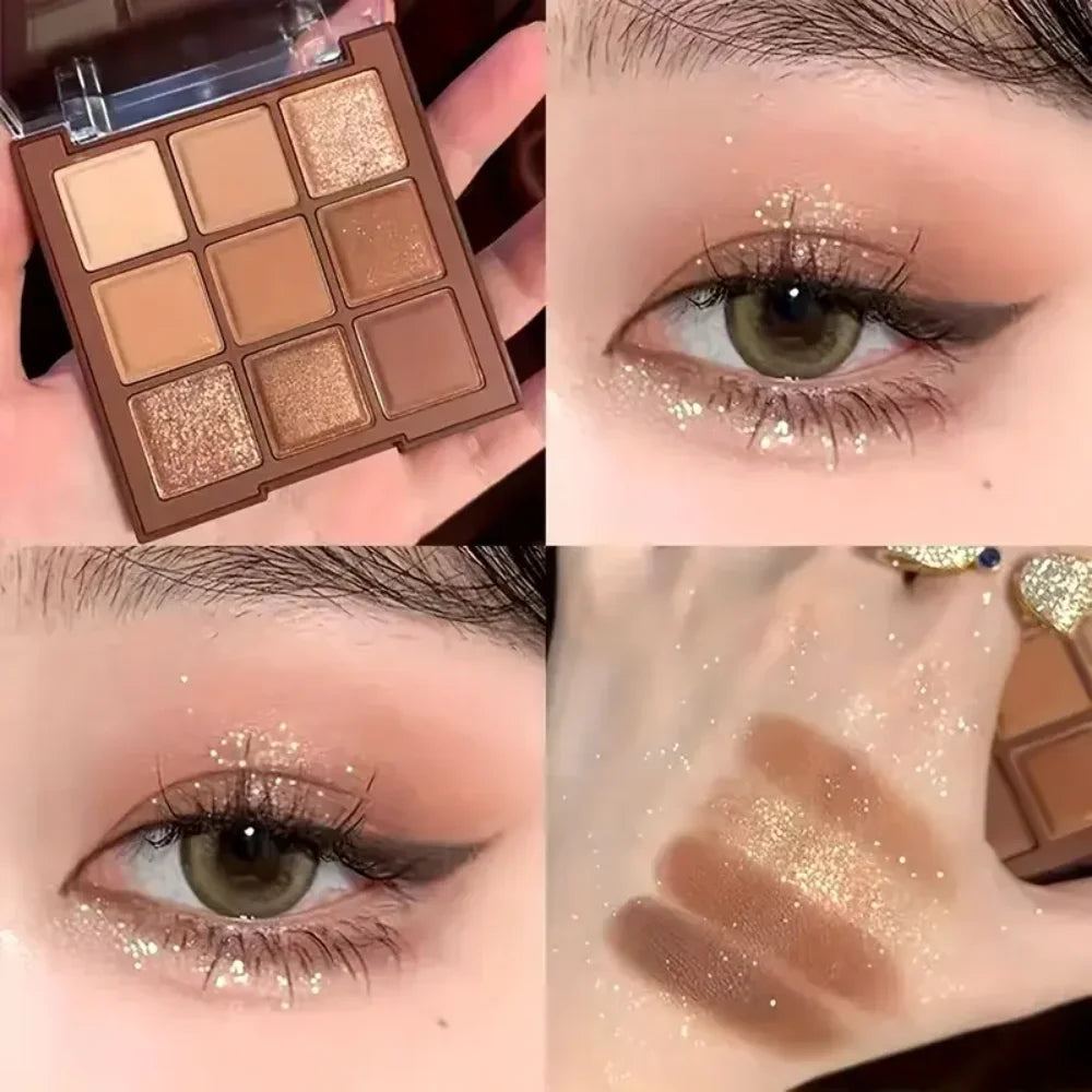 Chocolate 9-Color Eyeshadow Palette Matte & Glitter Shades, Natural Brown Gold Tones,Waterproof Long-Lasting, Easy Eye Makeup