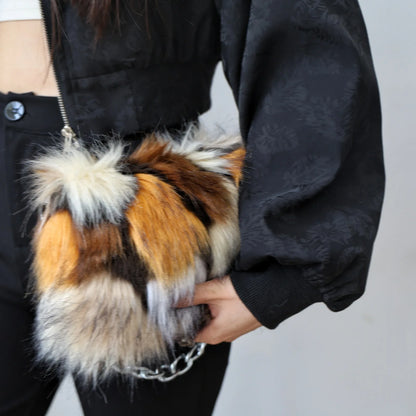 New Faux Fur Leopard Shoulder Bag Women's Autumn Winter Chain Handbags Ladies Leopard Print Clutch Purses Fluffy Top Handle Bags