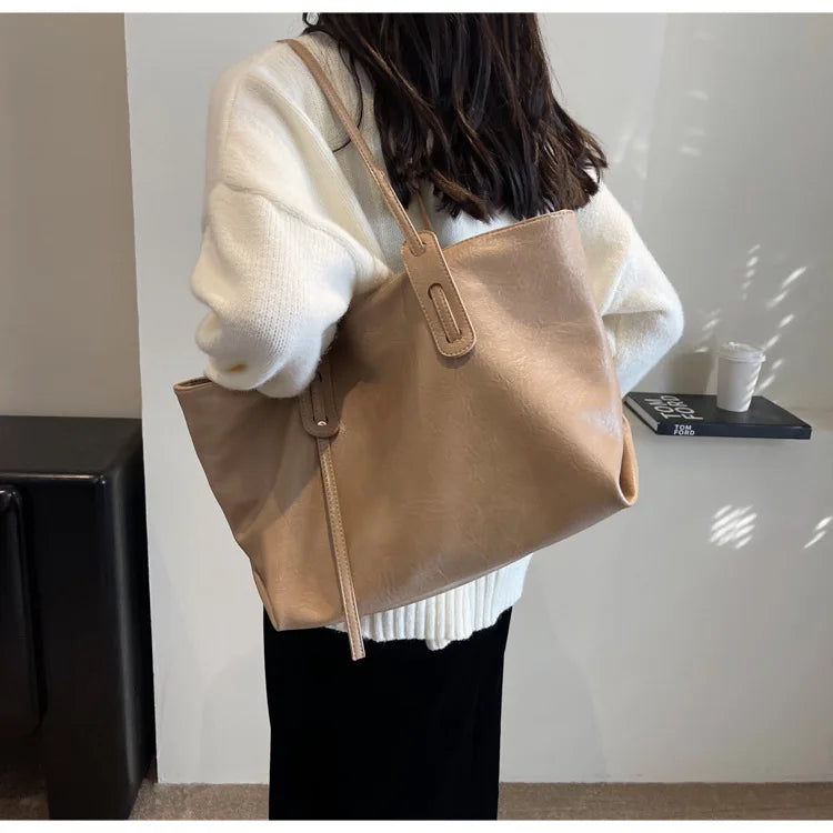Large Capacity Women's Tote Bag 2023 Winter Fashion Trend Leather Shoulder Bags Office Handbag
