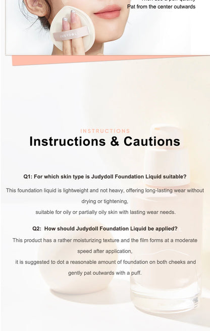 Judydoll Oil-Control Foundation, Long-Lasting, Matte Finish, Full Coverage, Oil-Free, Sweat-Proof, Flawless Skin, Oil Skin