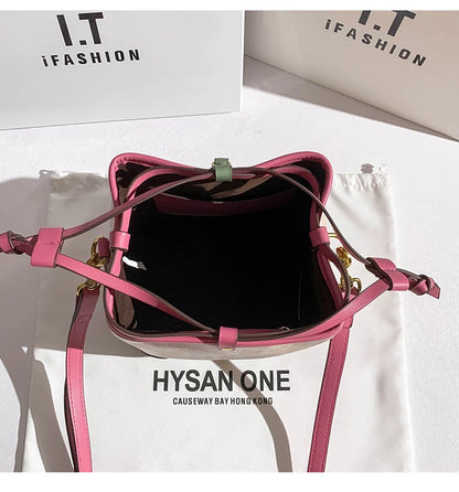 Light luxury women's handbag, retro carriage drawstring bucket bag, 2025 new style bag, high-end single shoulder crossbody bag