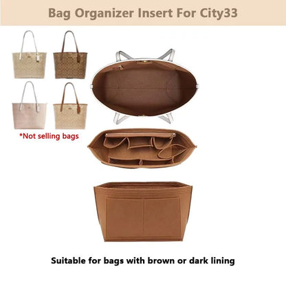 Purse Organizer insert for Handbags Base Shaper 3pc Set city33 Felt Organizer Insert Large Tote Bag Organizer with Zipper